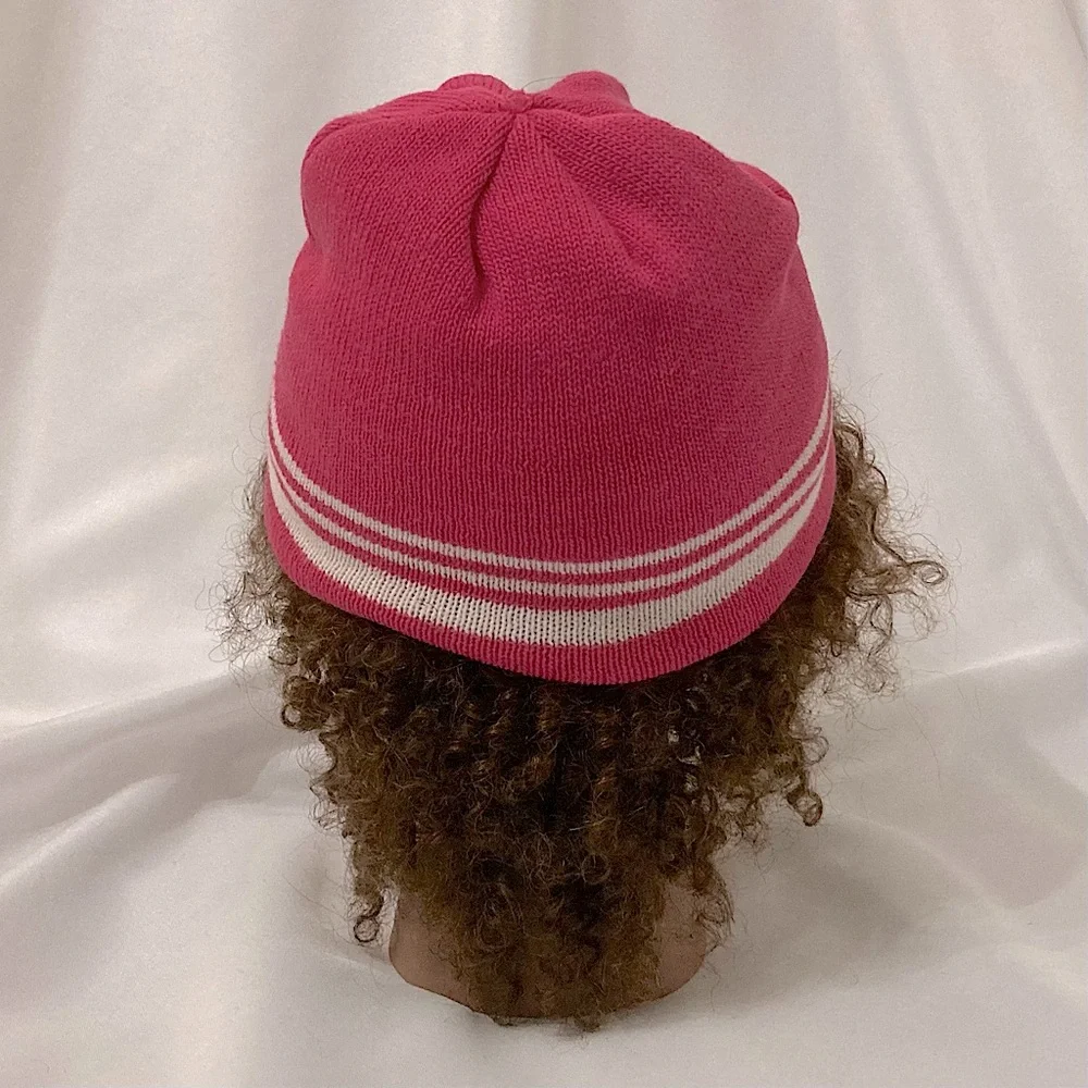 Vintage Pink And White Striped Beanie Winter Hat